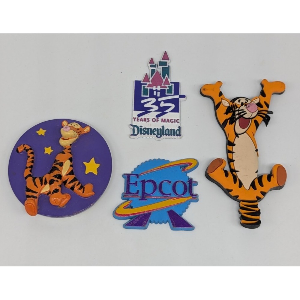 Vtg Souvenir Magnets Lot of 4 Tourist Vacation Tigger Epcot Disneyland 35 Years‎